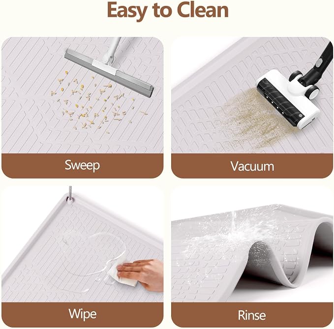 Silicone Cat Litter Box Mat 34'' x 22'' Cat Mat with Toy, White | Extra Large Litter Mat with lip, Non-Slip Waterproof Cat Litter Mat Litter Trapping Mat for Floor, Easy to Clean - Image 8