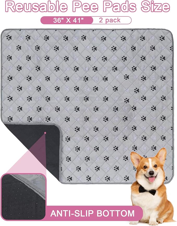 JERIA 2 Pack 36"x 41" Waterproof Non Slip Wee pad，Reusable Washable Pee Pads for Dogs，Absorbent and Leakproof Training Mats for Potty, Bed, Sofa, Potty Training - Image 2