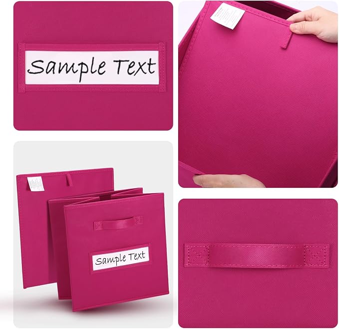 13x13 storage cube bins (Set of 10) Foldable Fabric storage cubes with 10 Labels Window Cards & a Pen,13 inch cube storage bins,Closet Organizers for Shelves,Cubby Organizer Boxes,Dark pink - Image 3