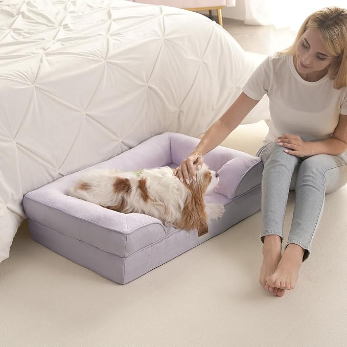 EHEYCIGA Orthopedic Dog Bed Medium Size Dog, Waterproof Washable Pet Beds | Non-Slip Bottom and Egg-Crate Memory Foam Dog Couch Bed with Washable Removable Cover, Lilac - Image 7