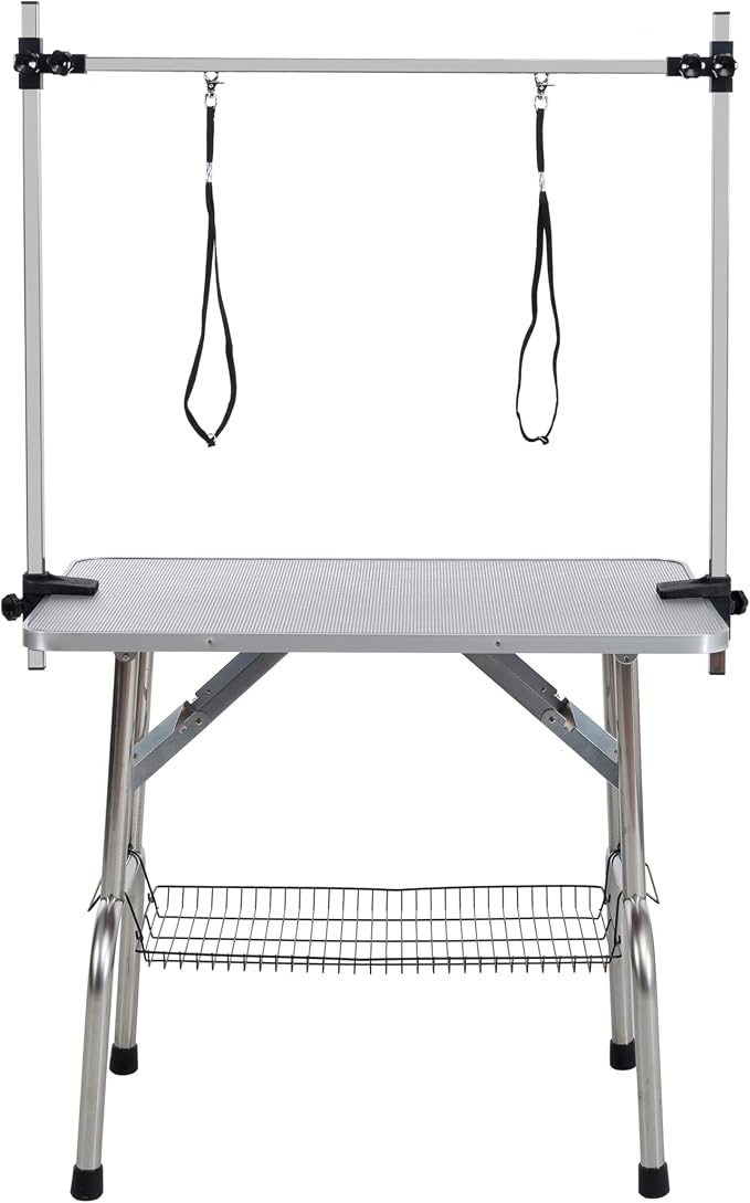 Professional Dog Pet Grooming Table Adjustable Heavy Duty Portable w/Arm & Noose & Mesh Tray (Grey, 42") - Image 8