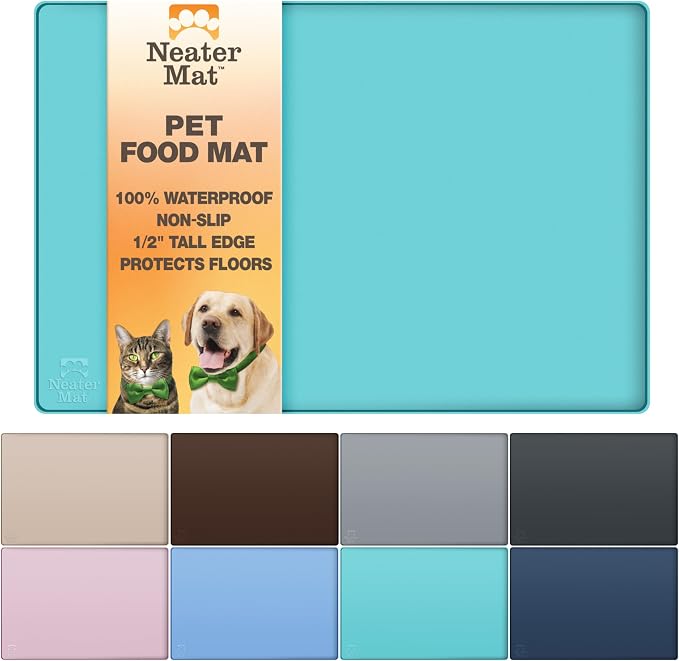 Neater Pet Brands Neater Mat Pet Mats for Food and Water, Cat & Dog Bowl Mat Waterproof Silicone, Feeding Tray, Dog Food Mats for Floors, Placemat w/Raised Edge for Under Bowls, 32" x 24", Aquamarine by NeaterPetBrands