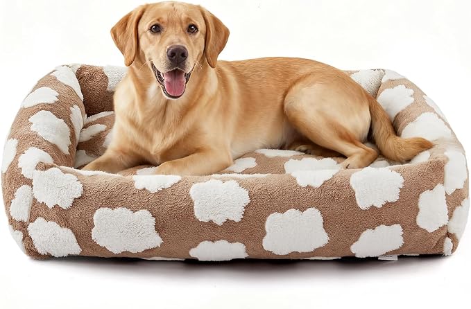 JOEJOY XL Dog Beds Large Sized Dog, Rectangle Washable Orthopedic Pet Bed with Removable Zipper Cover, Cute Soft Calming Puppy Pet Bed with Jacquard Shaggy Plush & Non Skid Bottom by JOEJOY