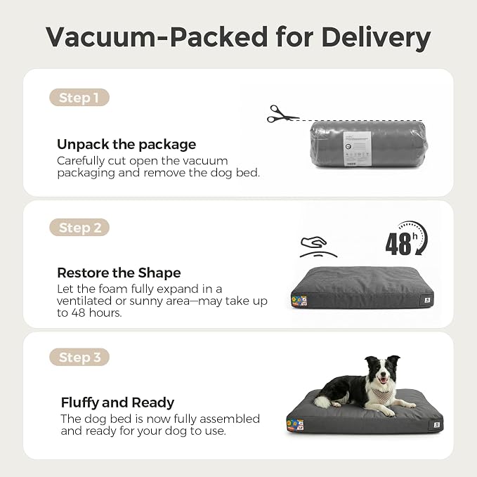 Sytopia 36 Inch Canvas Outdoor Dog Bed for Large Dogs, Durable Dog Bed with Waterproof Machine Washable Removable Cover, Indoor Patio Pet Pad for Crate, Dark Grey - Image 6
