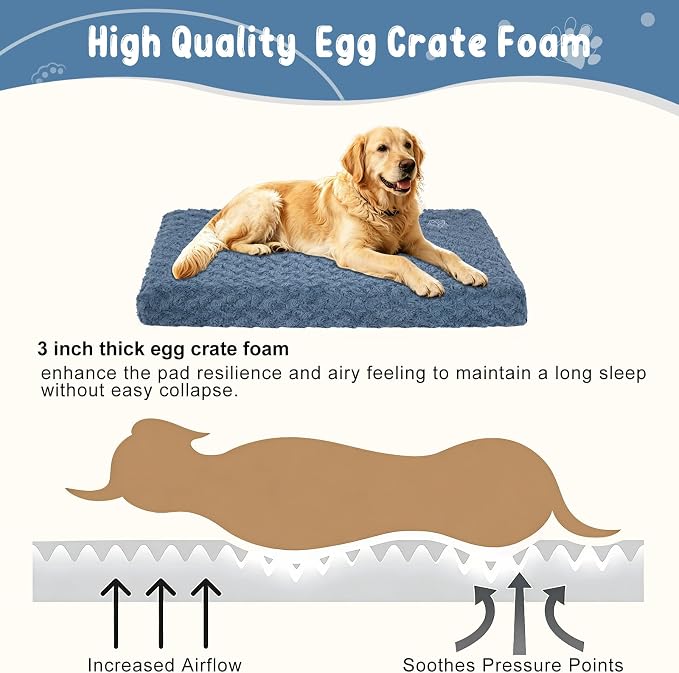 EMPSIGN Dog Bed Mat Crate Pad Mattress, Ultra Soft Pet Kennel, Navy, XL | Reversible(Cool & Warm), Waterproof Linings, Removable Machine Washable Cover, for 42" Dog Crate, Soft Rose Plush/Canvas - Image 2