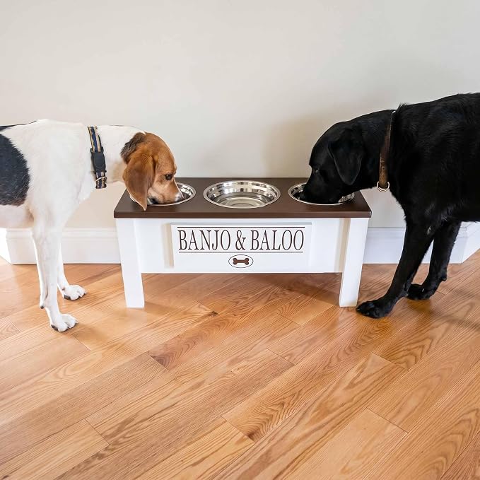 3 Bowl Dog Feeding Station, Personalized Triple Bowl Food Stand Large Dogs | Farmhouse Style, Elevated Wood Stand, Storage Container, Stainless Steel Bowls, Raised Feeder, Large Breed, Made in USA - Image 2
