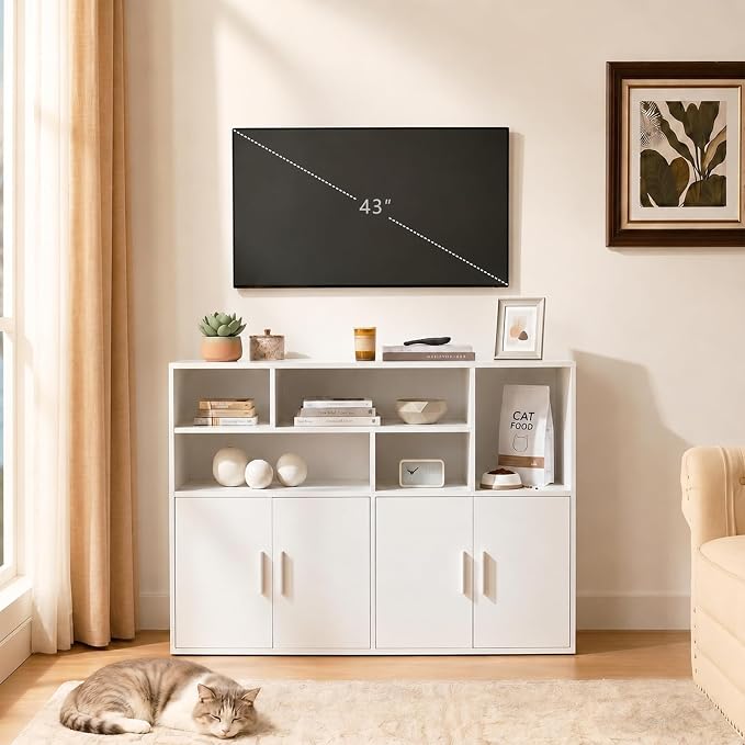 Amunrbrek Double Litter Box Enclosure, Hidden Cabinet with Storage, White | Pass-Through Design Makes Cats Feel Safe - Image 8