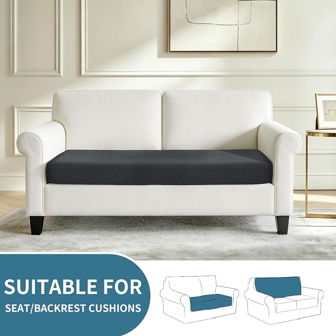 XINEAGE Couch Cushion Covers,Loveseat Seat Slipcovers for Pets,Non Slip Sofa Seat Cover Washable,Sofa Slipcovers with Elastic Bottom(1 Piece Loveseat Cushion Cover,Dark Gray) - Image 2