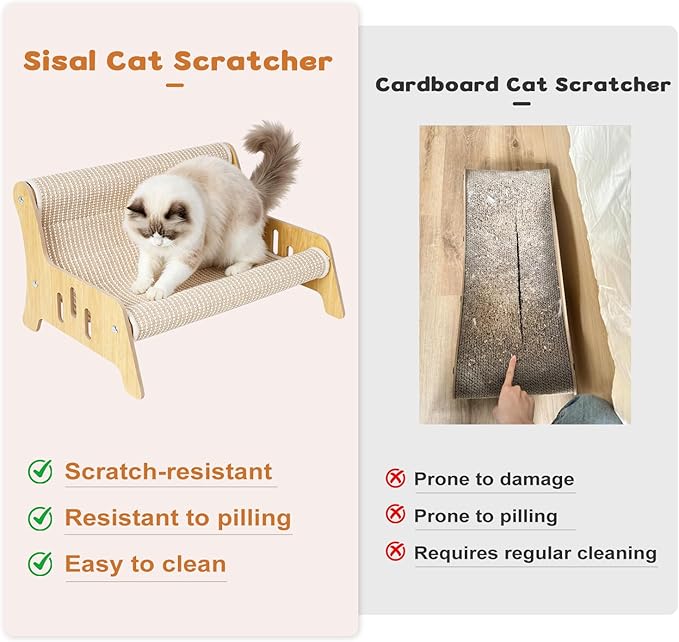 Sisal Cat Scratcher Sofa, Durable Frame Cat Couch Scratcher for Indoor Cats, Mess-Free No Shedding Cat Scratcher Bed, Multi-Functional Lounge for Scratching & Playing, Easy Assembly Furniture - Image 5