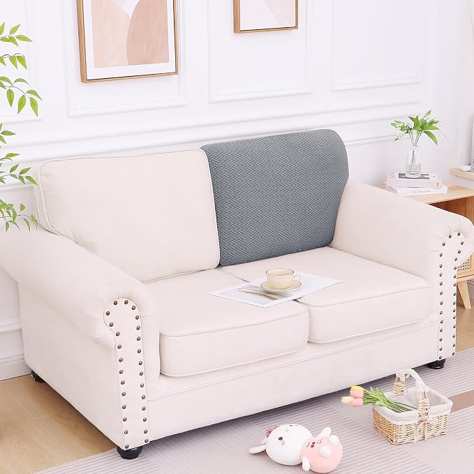 Smiry Waterproof Couch Cushion Covers, Non Slip Seat Cushion Covers | Stretch Jacquard Chaise Lounge Sofa Slipcover, Washable Elastic Furniture Protector for Pets, Back Cover L, Light Grey - Image 5