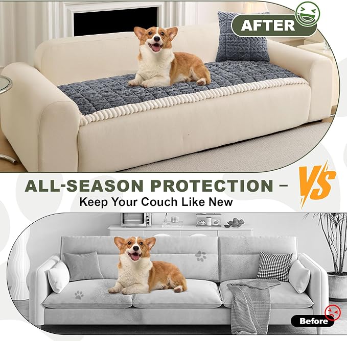 OTOB All Seasons Sofa Covers for 3 Cushion Couch Washable, Geometric Jacquard Fuzzy Non-Slip Pet Couch Cover, Kids Pet Friendly Soft Plush Sofa Slipcovers Dog Bed Mats (Dark Gray, 27.6" x 70.9") - Image 2