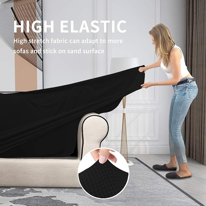 Easy-Going 2 Pieces Stretch Couch Cover Sofa Cover for Dogs Washable Sofa Slipcover for Separate Cushion Couch Spandex Jacquard Fabric Elastic Furniture Protector for Pets, Kids (Black, Chair) - Image 4