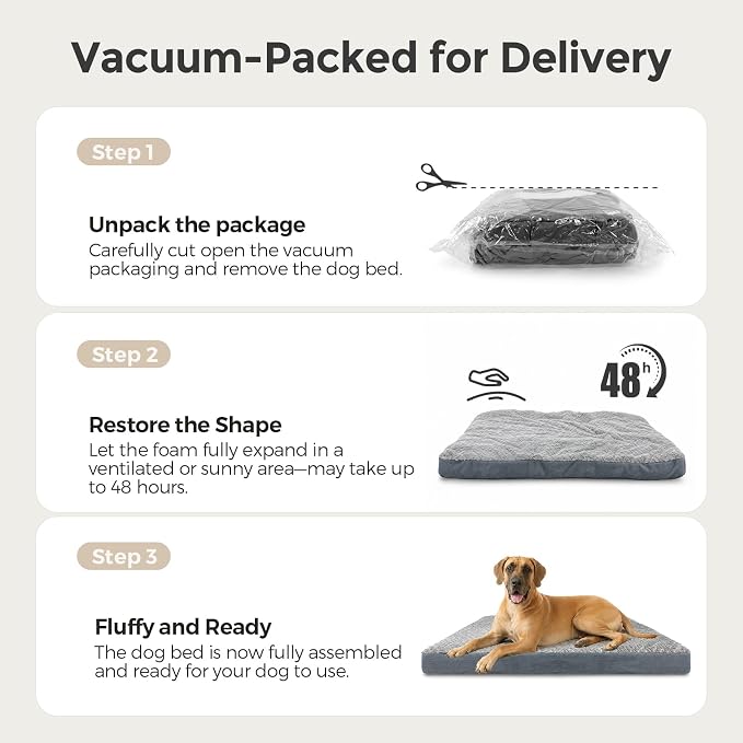 44" Indestructible Dog Bed for XXL Dogs – Chew-Proof Pet Mat with Double-Sided Plush & Waterproof Liner, Tough Crate Mat with Egg-Crate Foam Support, Indoor & Outdoor Use, Grey - Image 7