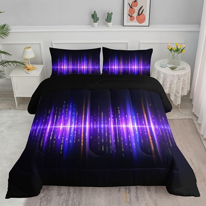 Geometric Stripes Comforter Set Purple Gradient Lines Printed Bedding Set with 1 Comforter and 2 Pillowcases for Boys and Girls Bedroom All Season(Line Twin) by SmellSunshine
