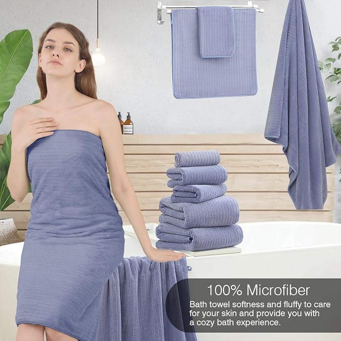 18 Piece Family Bath Towel Set Include 6 Bath Towels,6 Hand Towels and 6 Washcloths Soft Bathroom Towel with Hanging Loops,Highly Absorbent Quick Dry Towels Set for Bathroom,Hotel and Spa-Violet - Image 4