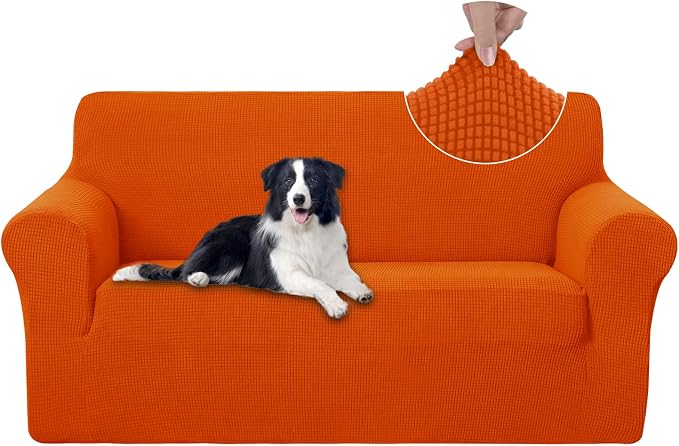 U-NICE HOME Oversized Stretch Loveseat Couch Cover, Orange | 2 Cushion Sofa, 1-Piece Sofa cover, Washable, Pet friendly, Furniture protector, Polyester Spandex Jacquard fabric by U-NICEHOME