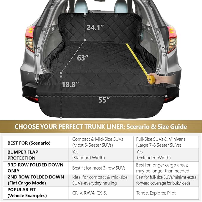 F-color SUV Cargo Liner for Dogs - Heavy Duty Cargo Cover for Mid-Size SUVs | Water Resistant, Bumper Flap, Non-Slip Mat, Car Trunk Dog Car Seat Cover Prevents Scratches Pet Hair Mud Dirt for Sedans Vans - Image 2