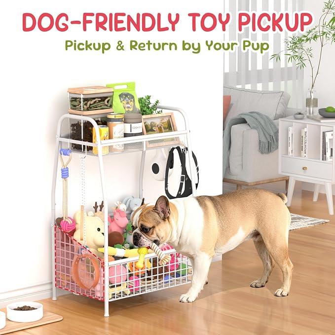 Kaiferty Indestructible Medium Dog Toy basket, Toy Box for Dogs,Pet Toys Bin Dog Metal Wire Basket for Toys, Food Storage, Storage Organizer Chest Storage, Toy Box for Living Room Area (White) - Image 3
