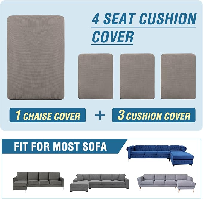 H.VERSAILTEX Sectional Couch Covers 4 Pieces Sofa Seat Cushion Covers L Shape Separate Cushion Couch Chaise Cover for Both Left/Right Sectional Couch (Seat Only: 1 Chaise + 3 Sofa, Taupe) - Image 8