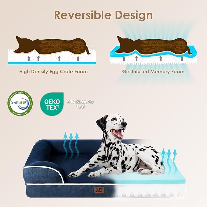 EHEYCIGA Orthopedic Dog Beds Large Sized Dog, Waterproof Washable Pet Bed | Non-Slip Bottom and Egg-Crate Memory Foam Dog Couch Bed with Washable Removable Cover, Navy - Image 4