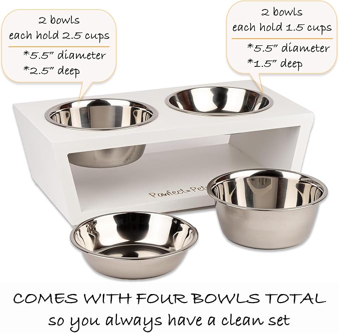 4" Tall Elevated Dog Bowls for Small Dogs and Cats. Raised Dog and Cat Food and Water Bowl Set by Pawfect Pets (White) - Image 5