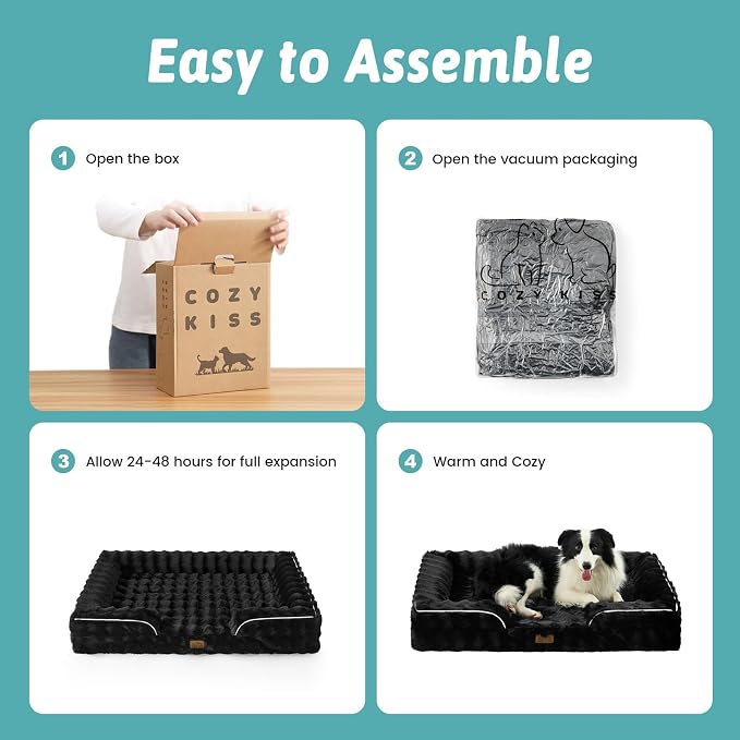 COZY KISS Orthopedic Dog Bed for Extra Large Dog, Soft and Warm Faux Fur Sofa for Giant Pet Up to 150 lbs, Foam Bolster Anti-Slip Couch with Washable Removable Cover, XXL 48x35x8 inch, Black - Image 7
