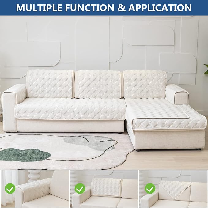 Eismodra Armrest Covers,Sectional Couch Covers,L Shape Sofa Slipcover Furniture Protector for Dogs Cats Pet Chaise Lounge 3 Cushion Couch Loveseat,White 28 x 28 inches (Only 1 Piece) - Image 2