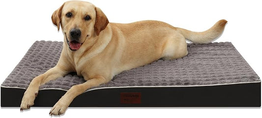 Grey 47''x29''x4 Large XXL Orthopedic Rabbit Plush Cover Dog Bed | Soft, Waterproof, Egg Foam, Pet Crate Beds Mat, Kennel Pads, Removable Washable Cover,Non-Slip Bottom,Anti-slip oxford fabric by YIZHUOPET