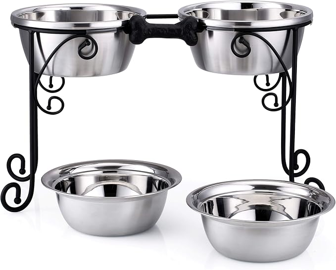 Elevated Dog Bowls, Raised Dog Bowl Stand, Double Bowl Stand, Pet Feeder for Medium Large Dogs by BestVida