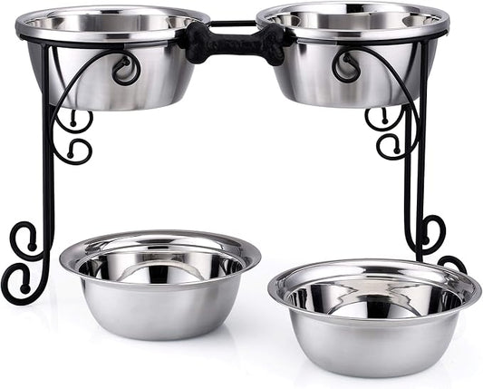 Elevated Dog Bowls, Raised Dog Bowl Stand, Double Bowl Stand, Pet Feeder for Medium Large Dogs by BestVida