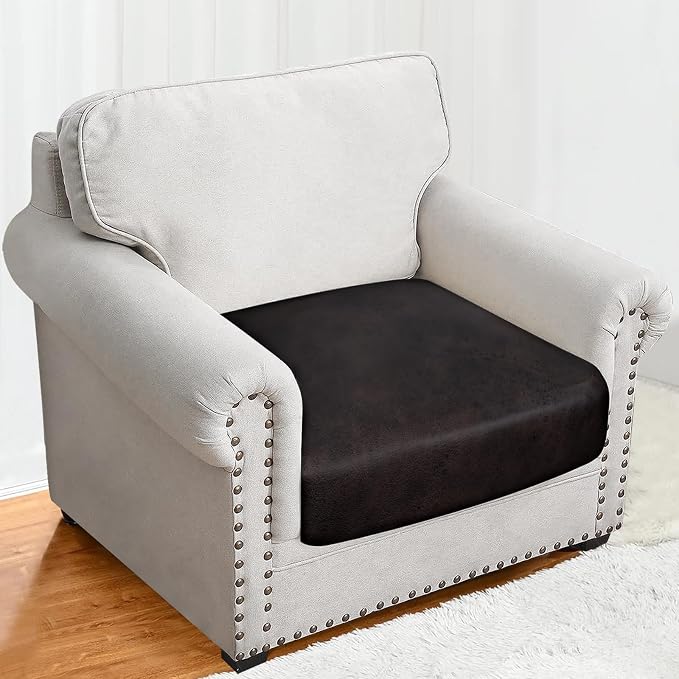 molasofa Leather Look Couch Cushion Covers, Stretch Sofa Cushion Covers for Sectional Armchair Loveseat Protector,Replacement Seat Cushion Slipcovers, Machine Washable(1 Cushion Armchair, Chocolate) - Image 4