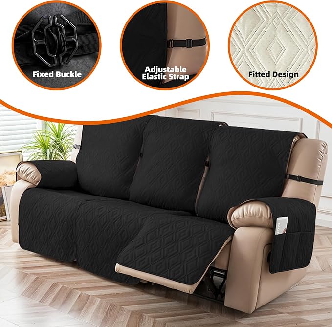 Genina Waterproof Couch Cover for Reclining Sofa - Non-Slip, Washable, 3 Seater Couch Protector for Dogs, Pets, Kids (Black, Recliner Sofa) - Image 7