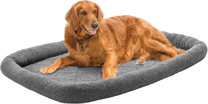 Furhaven Dog Bed for Large Dogs, 100% Washable, Sized to Fit Crates - Sherpa Fleece Bolster Crate Pad - Gray, Extra Large/XL, 42.0"L x 26.0"W x 3.0"Th by FurHaven