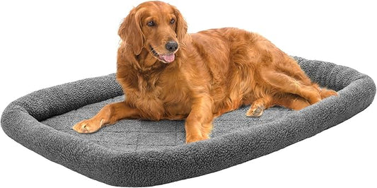 Furhaven Dog Bed for Large Dogs, 100% Washable, Sized to Fit Crates - Sherpa Fleece Bolster Crate Pad - Gray, Extra Large/XL, 42.0"L x 26.0"W x 3.0"Th by FurHaven