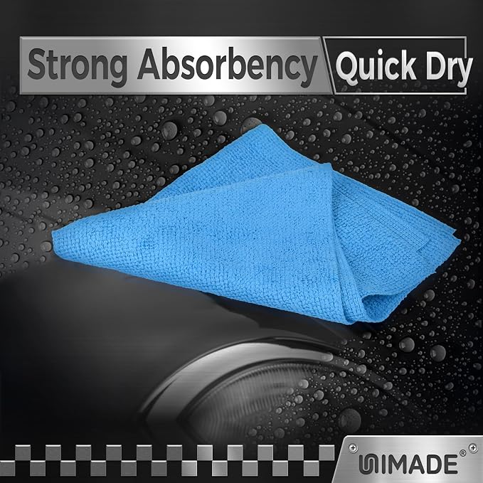 UNIMADE Shop Towels, 100 Pack Commercial Grade Work Rags Microfiber Towels | for Cars Cleaning Rags Bulk Detailing Cloth for Automotive Bar Mechanic Garage Housekeeping, 11.5"x 11.5", Blue - Image 4