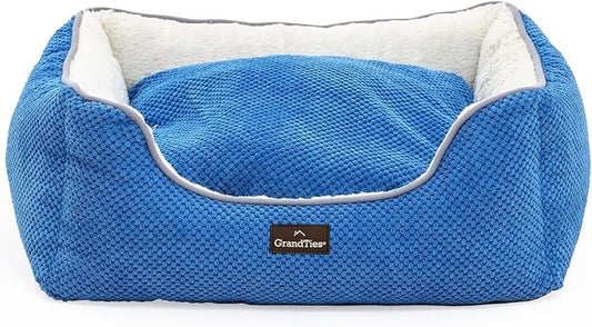 GRANDTIES Fluffy Dog Beds for Small Medium Large Dogs & Cats, Machine Washable Dog Bed, Rectangle Breathable Soft Calming Sleeping Warming Pet Beds with Waterproof & Non-Slip Bottom (S 22", Azure) by GrandTies