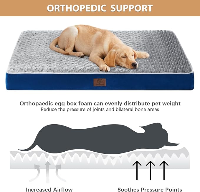 WNPETHOME Orthopedic Large Dog Bed, Extra Large Waterproof Dog Bed with Removable Washable Cover & Anti-Slip Bottom,Egg Crate Foam Pet Bed Mat,Soft Rose Plush Pet Crate Mat - Image 3