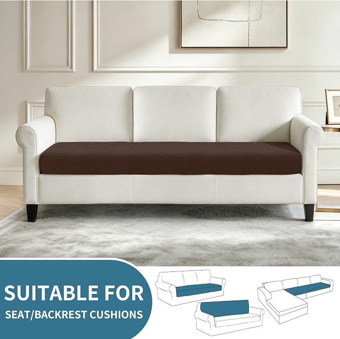 XINEAGE Couch Cushion Covers,Loveseat Sofa Seat Slipcovers for Pets,Non Slip Sofa Seat Cover Washable,Sofa Slipcovers with Elastic Bottom(1 Piece Sofa Cushion Cover,Coffee) - Image 2