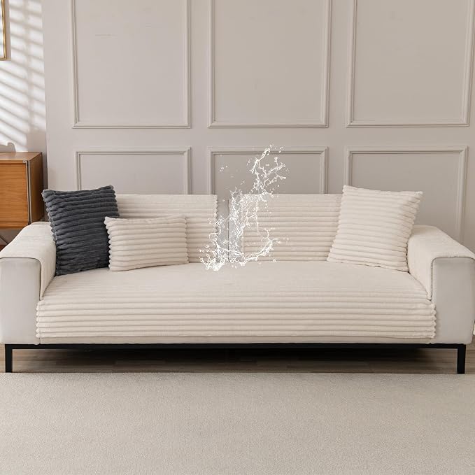Waterproof Couch Cover for Dogs, Sofa Covers Washable & Non-Slip, Soft Dog Bed Blanket Protector for Sectional, Loveseat, Living Room Furniture (Creamy White, 23.62"x 23.62" 2 Pack) - Image 7