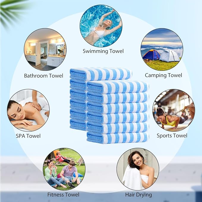 SmoothNovelty 12 Pack Microfiber Bath Towels Bulk 30'' x 70'' Oversized Beach Towel Extra Large Big Shower Body Sheet Highly Absorbent Soft Drying for Pool Bathroom Salon Hotel Party(Sky Blue) - Image 7