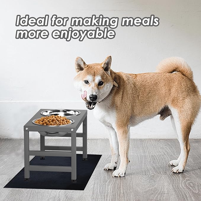 ADENGL Metal Raised Dog Bowl, 10" Height Tall Elevate Dog Feeder Stand with 2 Stainless Steel 42oz Bowls & 16x24 Non-Slip Mat – Stronger Dogs Food & Water Bowl Stand (Grey) - Image 6