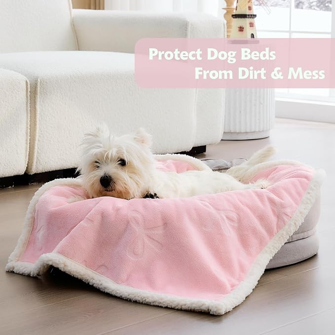 Qeils Pet Blankets for Cats - Waterproof Cat Blanket Washable - Sherpa Fleece Puppy Blanket, Soft Plush Reversible Throw Protector for Bed Couch Car Sofa, 25"X30", Pink Bows - Image 5