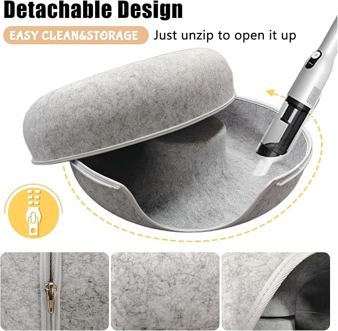 24inch-Tunnel Bed for Indoor,cattasaurus Peekaboo cat cave for Multiple,Detachable Felt Felt Washable Interior for Indoor Cats,Donut Tunnel (Light Gray) - Image 4