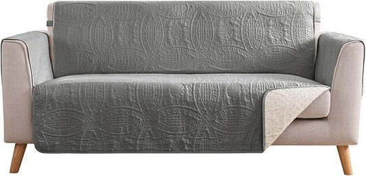 Cool Gray Loveseat Covers for 2 Cushion Couch, Water-Repellent Covers for Sofa, Machine Washable Love Seat Quilted Couch Covers, Pet Friendly Loveseat Slipcovers (Loveseat 48", Cool Gray) by Pamhaven