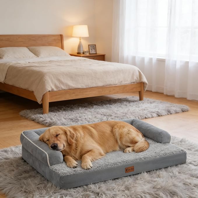 Waterproof Orthopedic Dog Bed for Extra Large Dogs, 48x30in, Grey | Orthopedic Foam Eases Joint Pressure, Bolsters Supports Head And Neck, Washable Pet Beds, Removable Cover, Non-Slip Bottom - Image 8