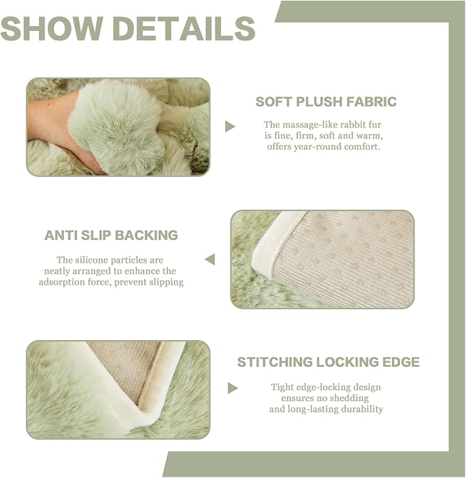 DREAMINGO Faux Fur Couch Seat Cover, Soft Plush Sofa Covers for Pet Washable, Non Slip Furniture Protector for 3 Cushion Couch Sofa Sectional, 35.4x82.7 Inch, Green - Image 4
