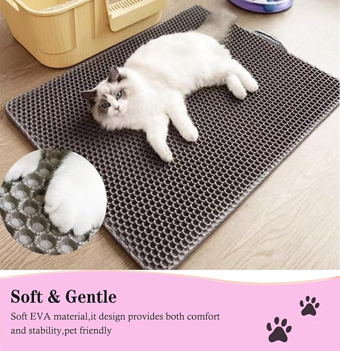 Large Cat Litter Mat - 30"x 24" Double Layer Honeycomb Kitty Litter Mat,Waterproof and Urine-Proof,Easy to Clean with Handles,Ideal Litter Trapping Mat for Cats - Image 6