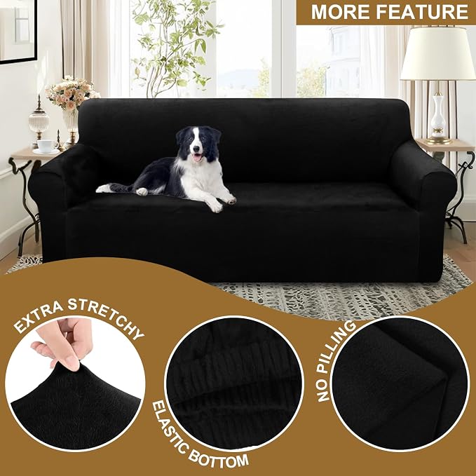 U-NICE HOME Velvet Chair Sofa Covers Stretch Couch Cover Furniture Protector Sofa Slipcover for Dogs (Chair, Black) - Image 4