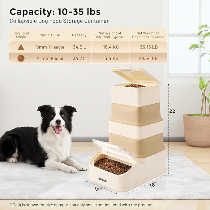 ZOMISIA 30-40lbs First-in, First-out Collapsible Dog Food Storage Container | FIFO System Easy Dispense Base for Freshness, Cat Food Storage Containers with Transparent Lid and Scoop - Image 3