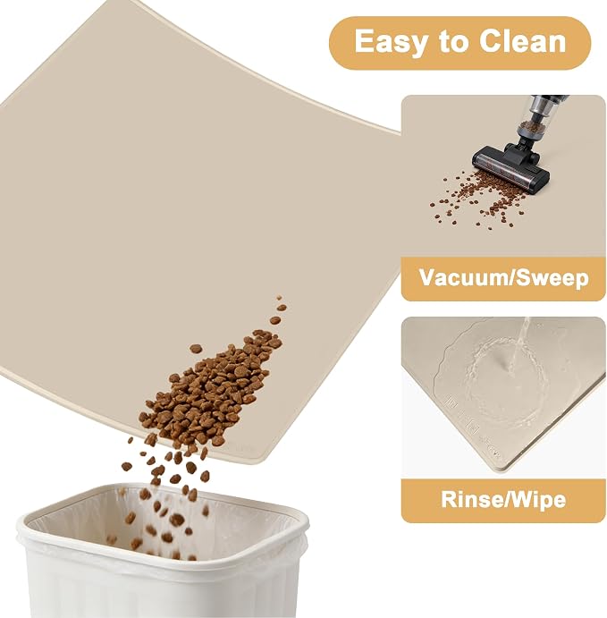 KVK Extra Extra Large Silicone Dog Food Mat 39.4×43.3in and 128oz Silicone Bag Set, Super Size Waterproof Pet Feeding Mat & Container, Non-Slip, Chew-Resistant Floor Protection (Beige&Yellow) - Image 6